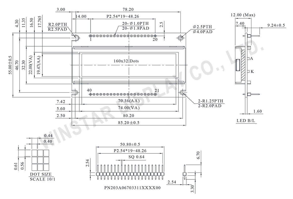 160x32 LCD Module (2.87 inch, COB, RW1020) - WG16032E