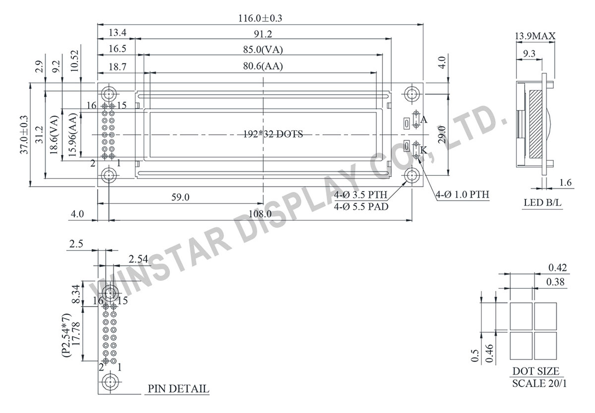 WG19232C - 192x32 Graphic LCD Displays - Winstar Display