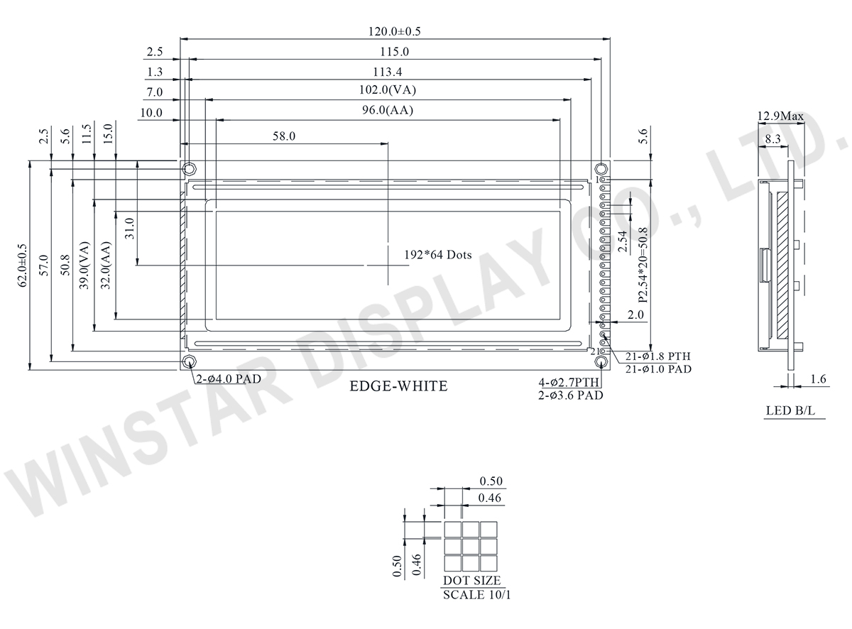 WG19264D - 192x64 LCD Graphic Displays Drawing