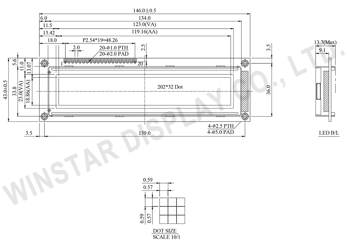 Winstar LCD 202x32, Monochrome Graphic Display - WG20232A