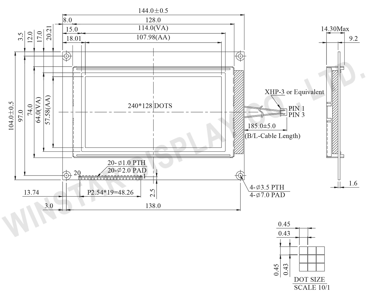 240x128 Graphic LCD, 240x128 LCD Module - Winstar WG240128B