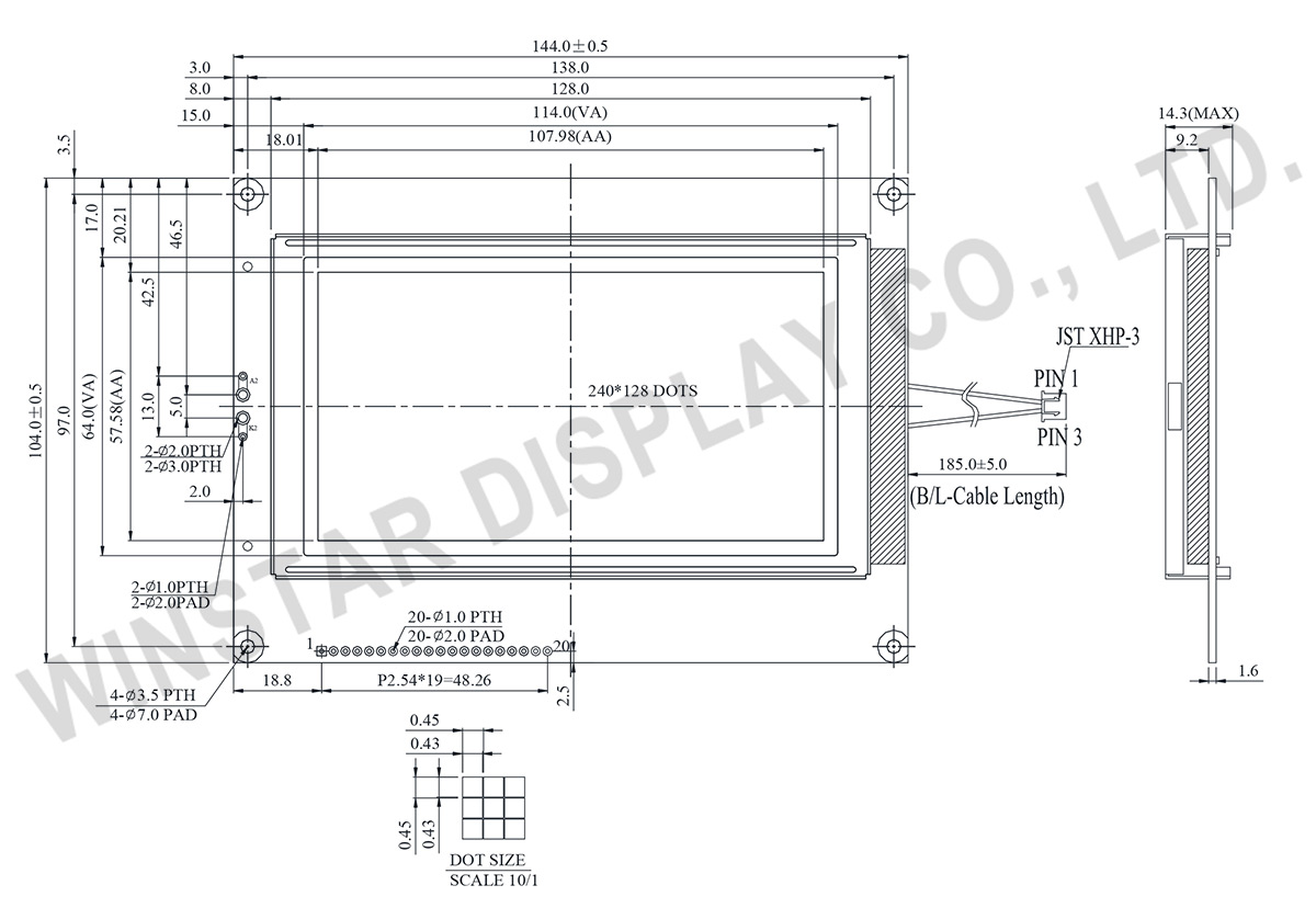 240x128 Graphic LCD Displays - WG240128E-01