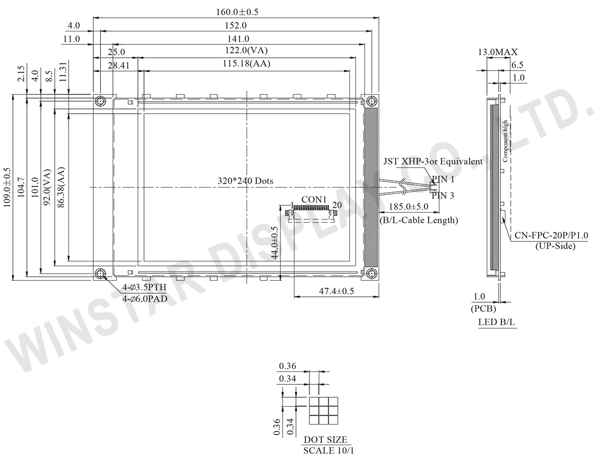 WG320240B0 Graphic Module 320x240 Drawing