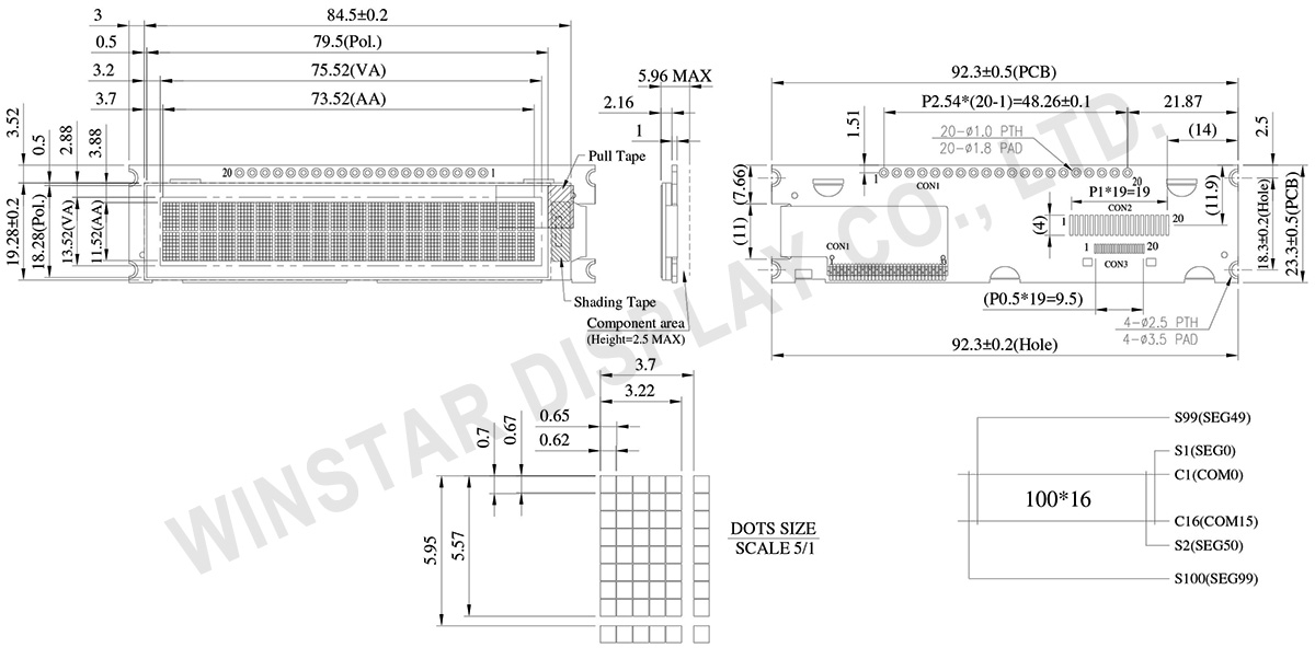 20 Characters x 2 Lines COG OLED Display with PCB - WEA002002A