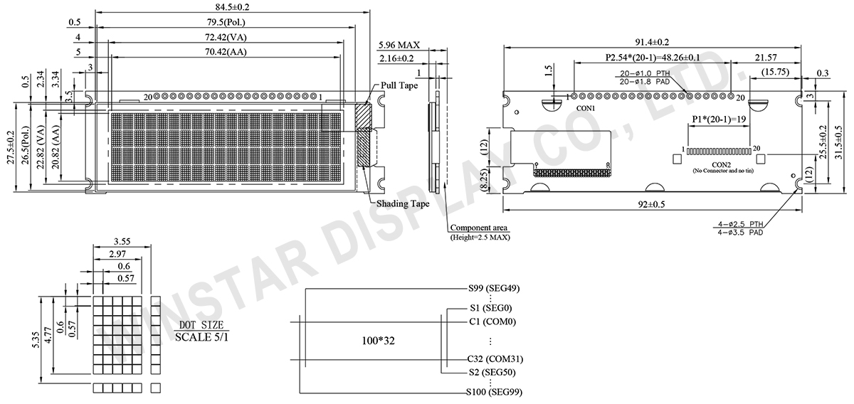 20 Characters x 4 Lines COG OLED Display with PCB - WEA002004C
