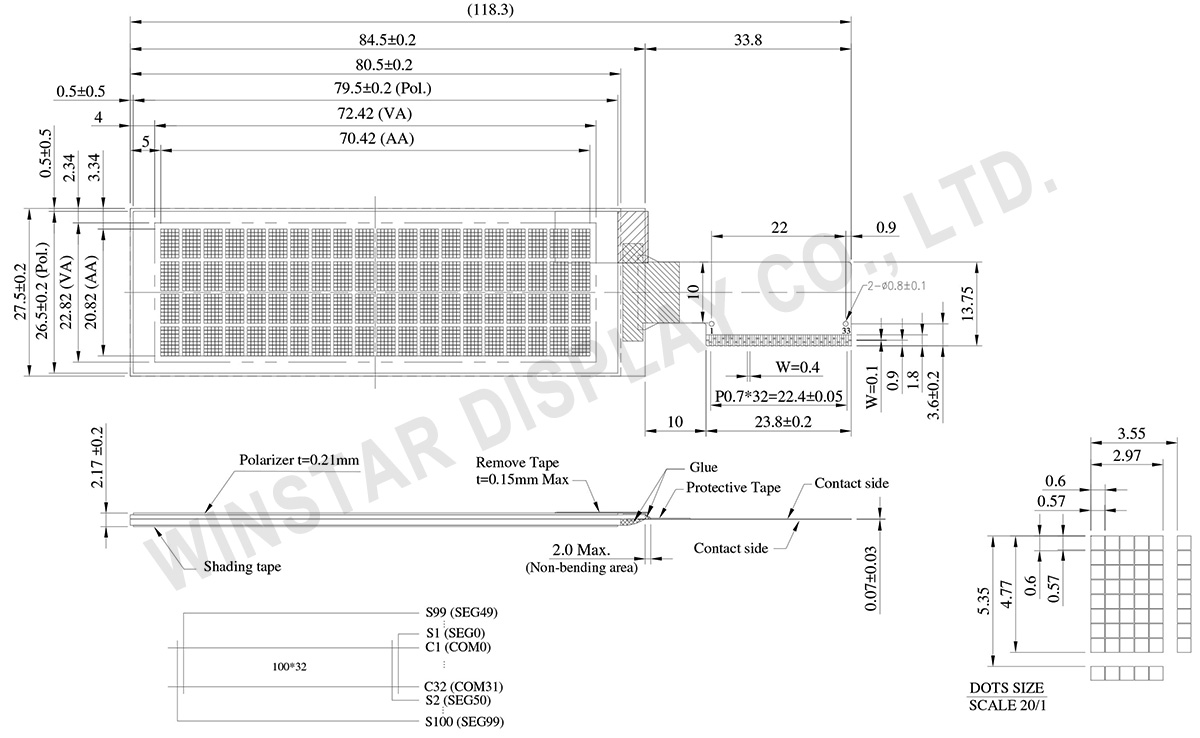  6800 / 8080 /SPI / I2C 20x4 OLED Display -  WEO002004C Drawing