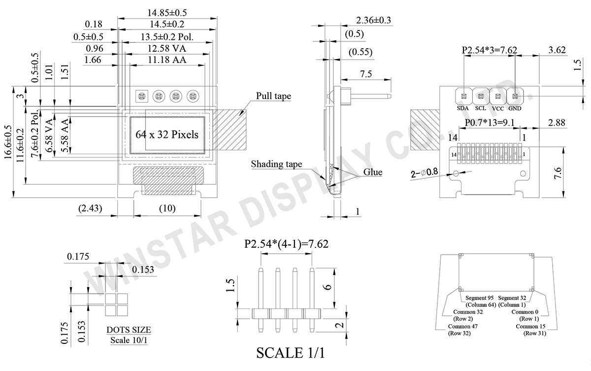 Compact 0.49-inch Graphic OLED with 64x32, SSD1306, I2C, and Integrated PCB - WEA006432A