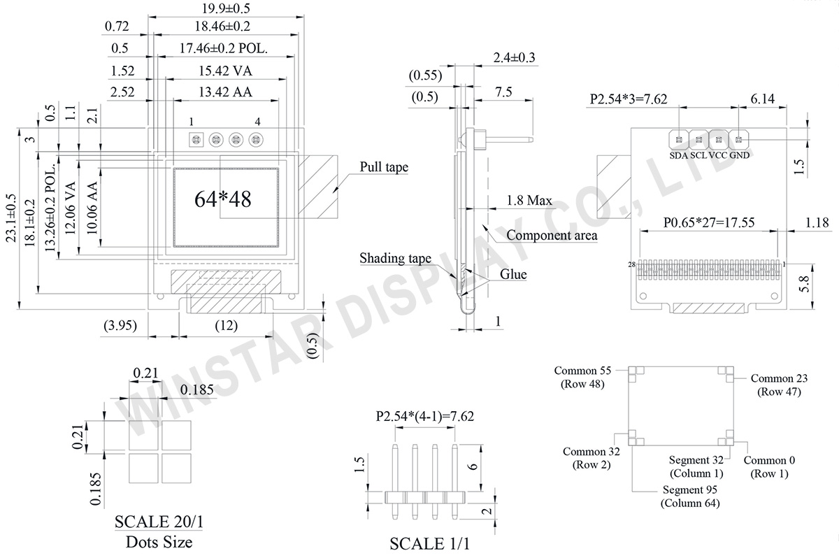 Miniature OLED Display, 64x48 OLED, 0.66 OLED - WEA006448A