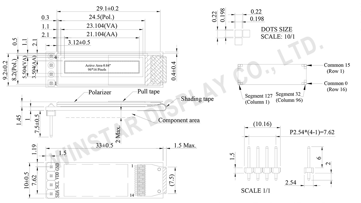 0.84 OLED Display (COG PCB) - WEA009616A - Winstar