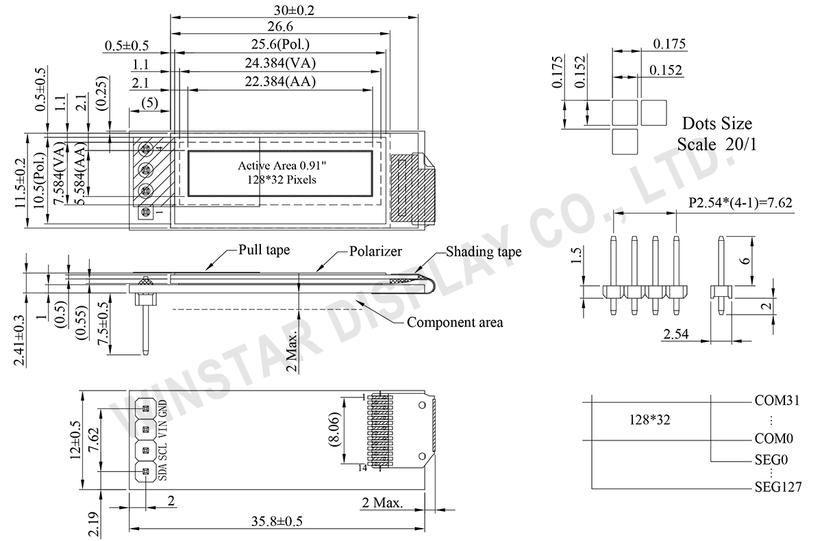 0.91 inch OLED Display, 0.91 inch OLED Module, OLED 0.91 inch, OLED Display 0.91 128x32 - WEA012832F