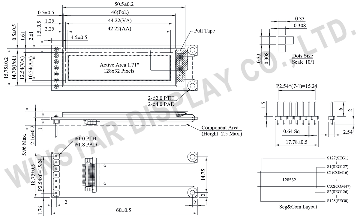1.71 inch Graphic OLED Display Module 128x32 (COG+PCB) - WEA012832P