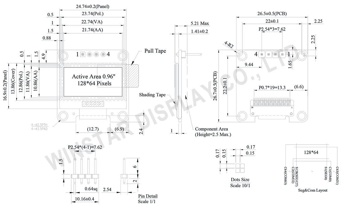OLED 0.96 inch I2C, OLED 0 96 I2C, SSD1315 IC | WEA012864V