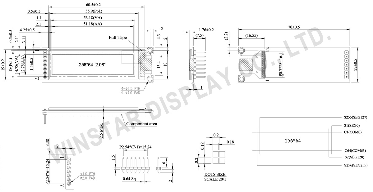 OLED Graphic COG+PCB, 256x64, 2.08 - WEA025664A - Winstar Display
