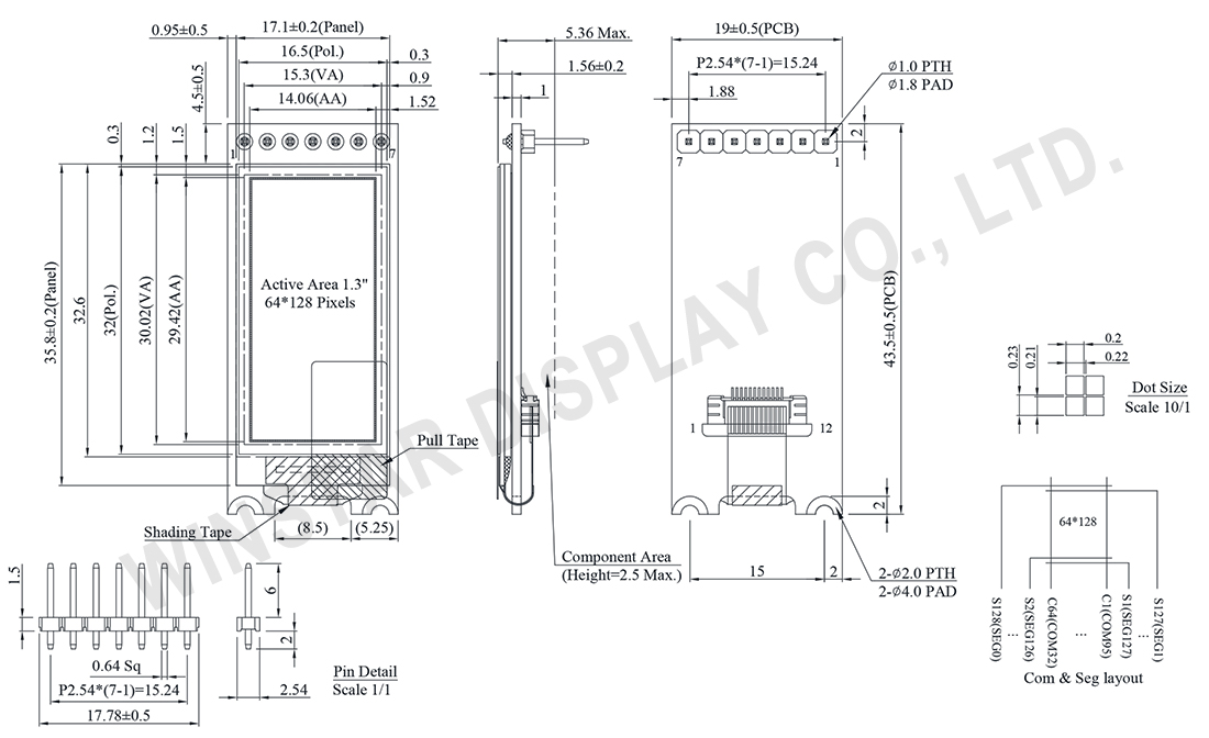 1.3 OLED Display SPI  - COG + PCB, OLED 1.3 SPI - WEA064128B