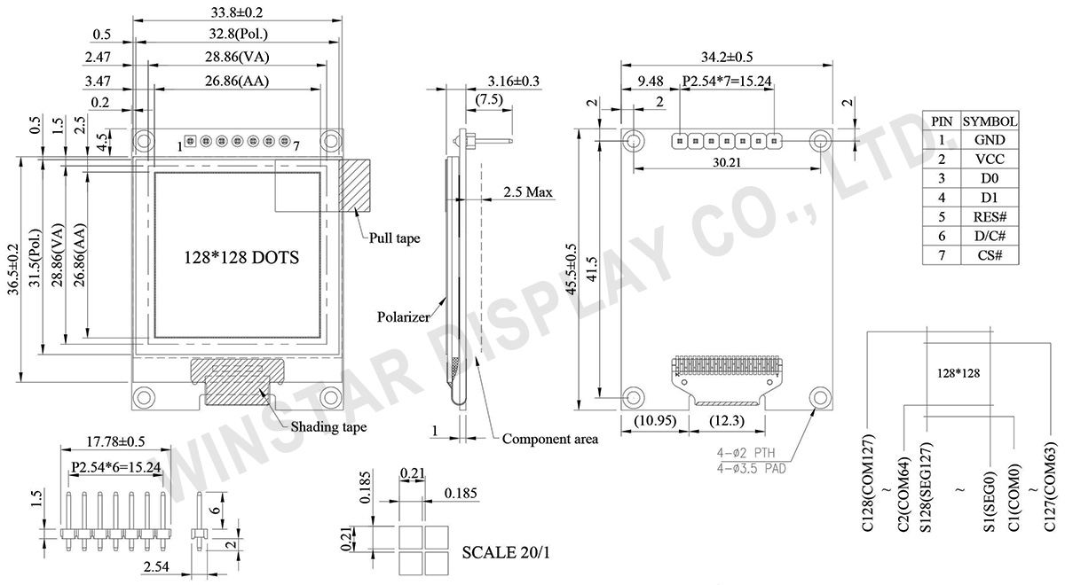 OLED 1.5 inch,1.5 OLED Display, 1.5 inch OLED Display, 1.5 inch OLED Module - WEA128128A