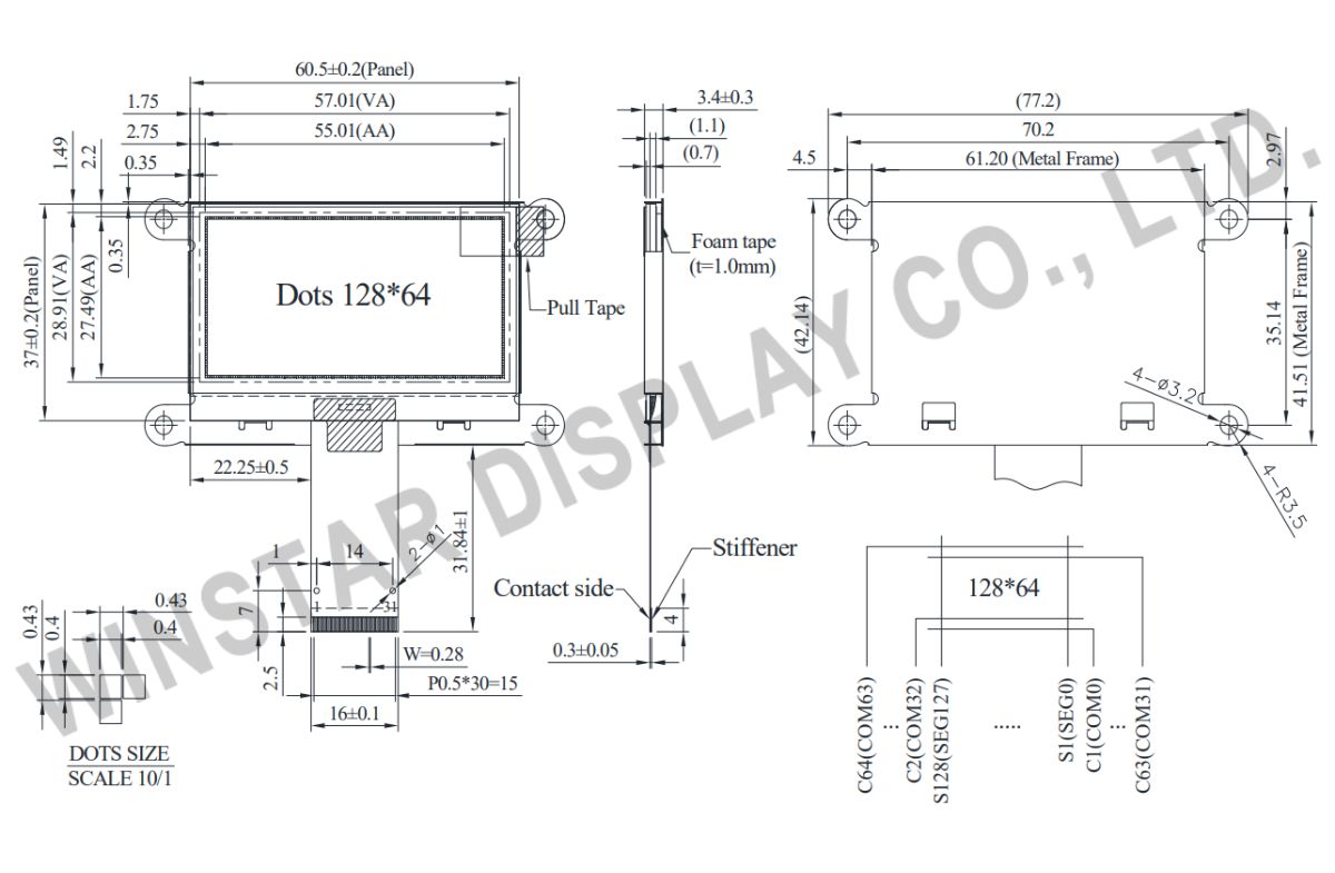 128x64, 2.42 inch COG Graphic OLED Display with Frame - WEF012864G