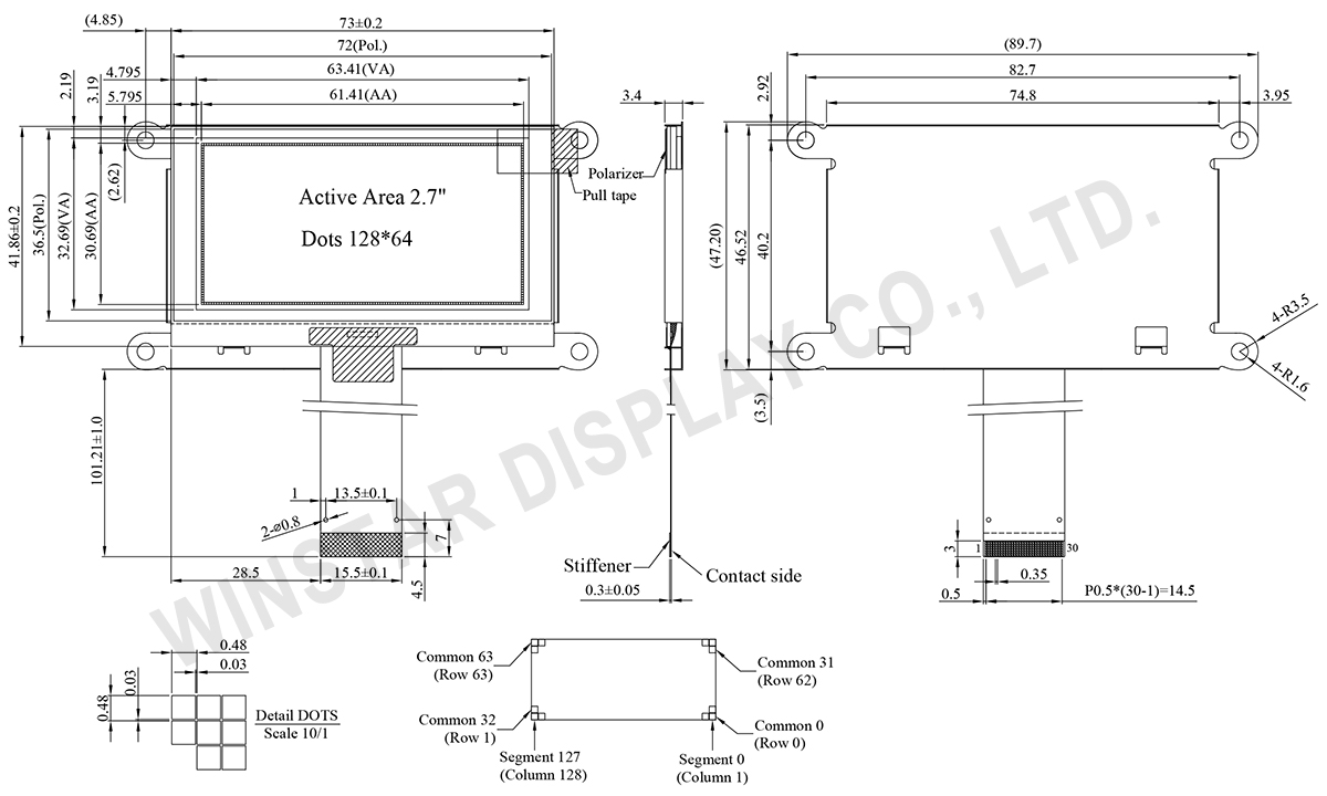 2.7 inch 128x64 COG OLED Display - WEF012864Q