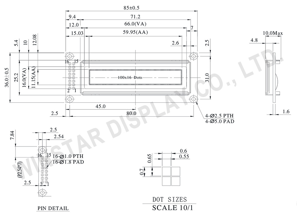 2.4 Graphic COB OLED Display Module 100x16 - WEG010016C