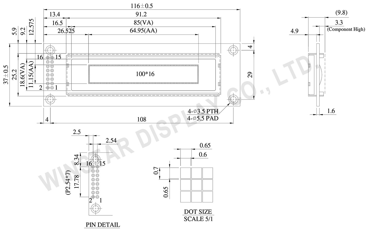 WEG010016F - 1100x16 OLED Display Module 2.59"