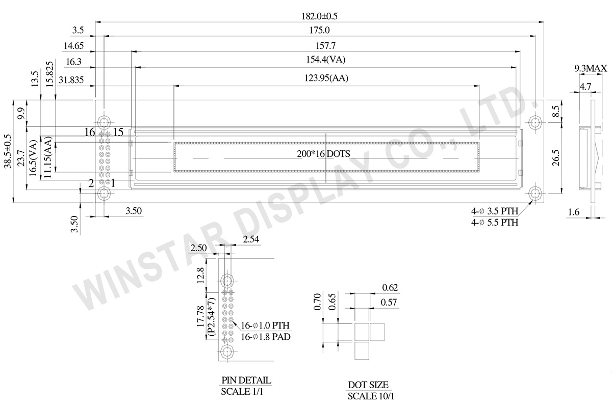 WEG020016A - 4.9 inch OLED Graphic Display 20x16 Drawing