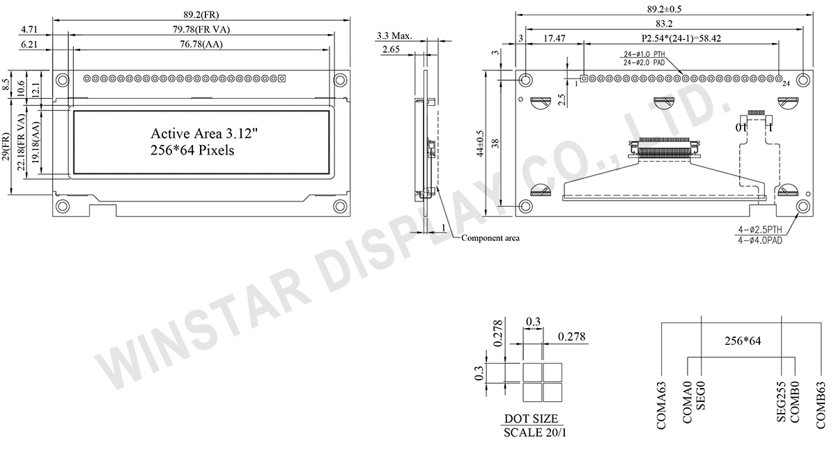 3.12 inch 256x64 COF OLED Display With PCB and Frame - WEN025664B