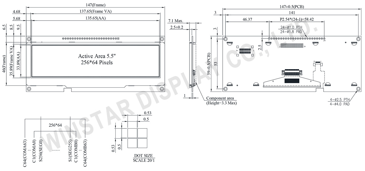 5.5 inch 256x64 COF OLED Display With PCB & Frame - WEN025664D