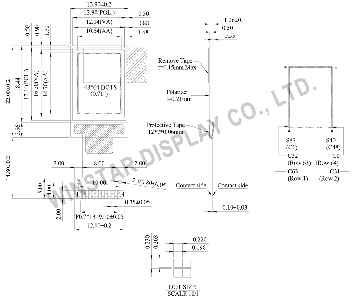 0.71 inch Smallest OLED, Winstar 48x64 OLED Display  - WEO004864A