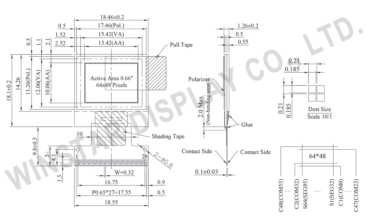 0.66 inch Mini Screen,64x48 pixel OLED Display - WEO006448B