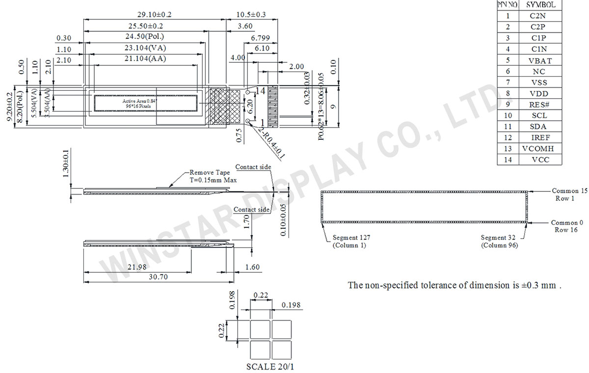 96x16 OLED Display, OLED 96x16, 0.84 OLED Display- WEO009616A - Winstar