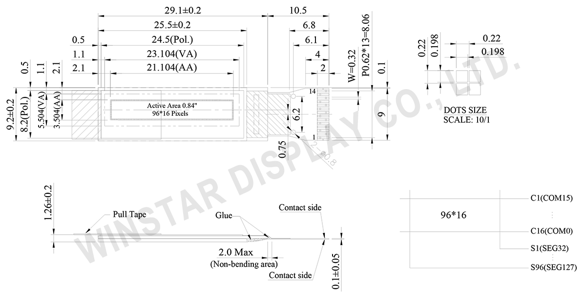96x16 OLED Display, OLED 96x16, 0.84 OLED Display- WEO009616A