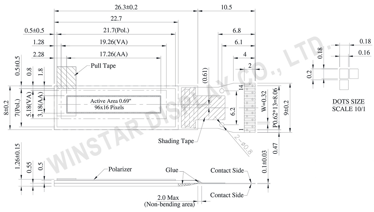 0.69 inch OLED, 0.69 OLED Display, OLED 0.69 - WEO009616B