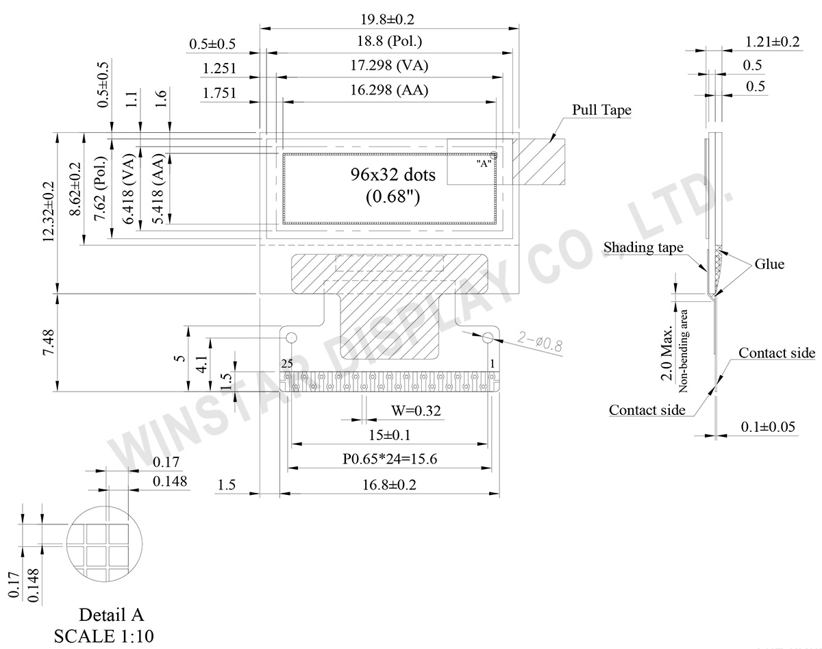 0.68 inch COG Graphic Display with Hotbar FPC - Winstar Display