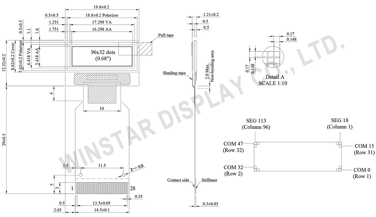 96x32 OLED Graphic Display 0.68 inch - WEO009632B-ZIF