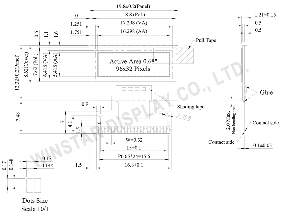 0.68 inch COG Graphic Display with Hotbar FPC - WEO009632C