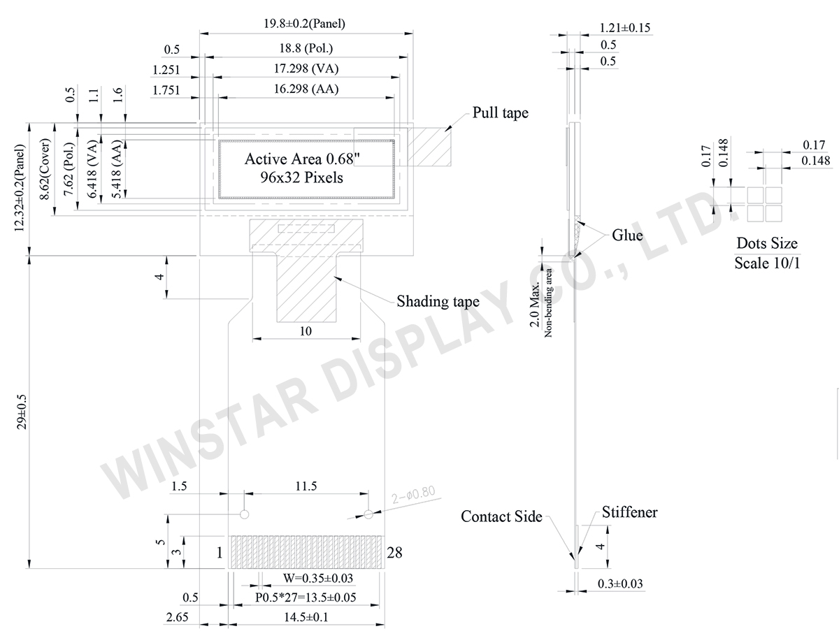 0.68 inch 96x32 Graphic OLED Display with ZIF FPC - WEO009632C 