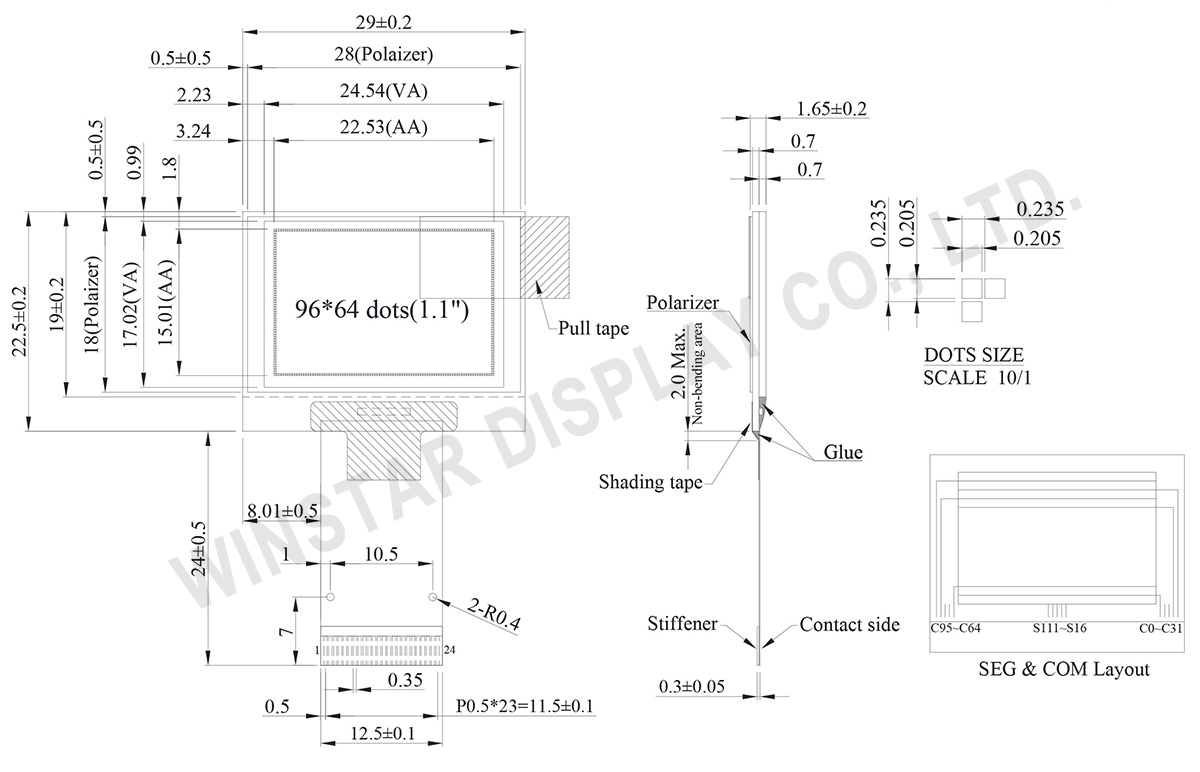 96x64 OLED Display, OLED 96x64, OLED 9664, Square OLED Display - WEO009664B (ZIF FPC)