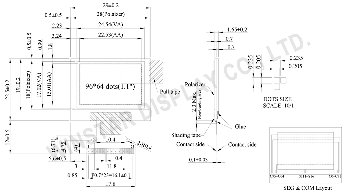 96x64 OLED Display, OLED 96x64, OLED 9664, Square OLED Display - WEO009664B