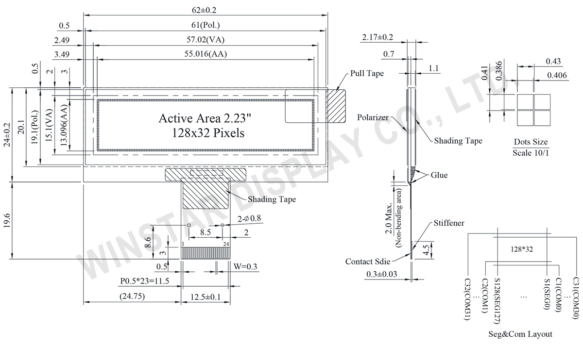 2.23 inch 128x32 Graphic OLED Display (SH1106) - WEO012832N