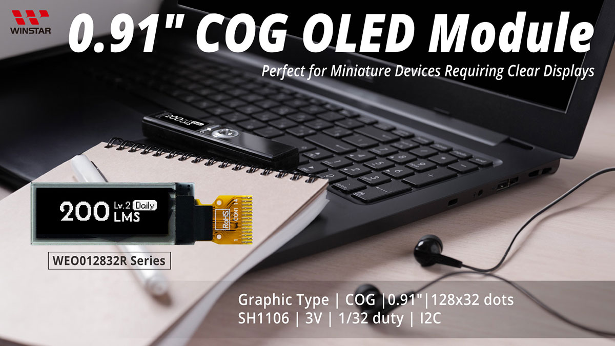 Módulo de exibição OLED COG gráfico de 0,91 polegadas 128x32 (SH1106) - WEO012832R
