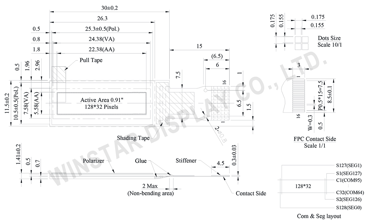 OLED 0.91 Inch, OLED Display 0.91 128x32, 0.91 OLED Dimensions, OLED 0.91 Datasheet - WEO012832S