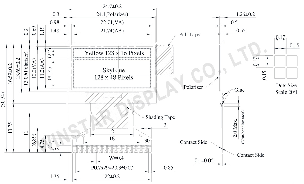 0.96 inch 128x64 2 Color OLED Display Module - WEO012864ABX