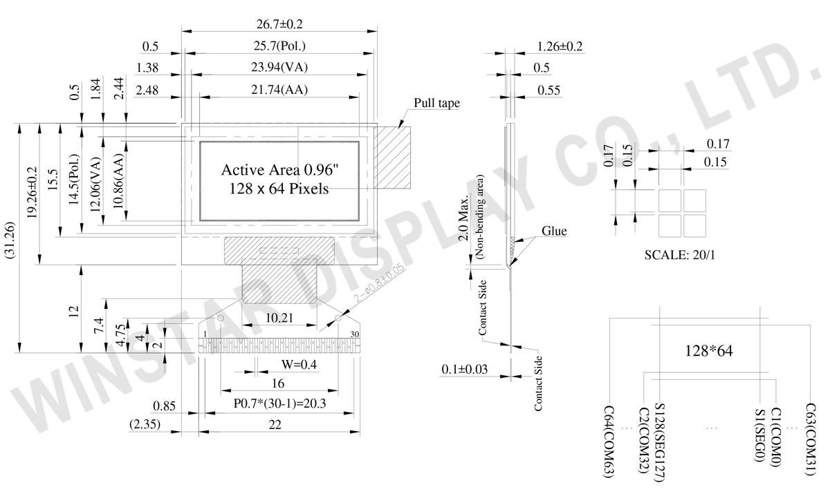 128x64 OLED Display, 128x64 OLED LCD, OLED Module 128x64, OLED Display 128 x 64 - WEO012864AC