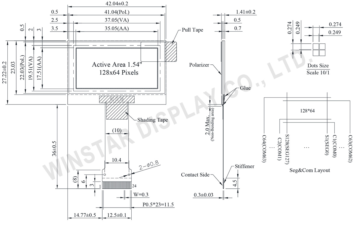 1.54 inch OLED, 128x64 SPI OLED Display - WEO012864AE