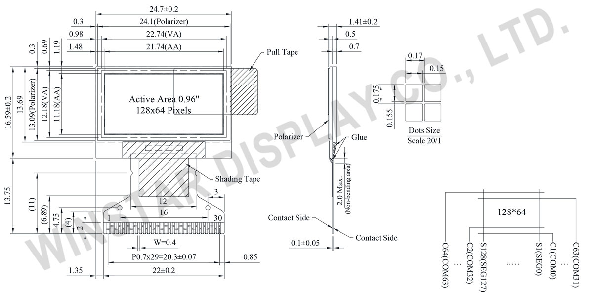 128x64 0.96 inch Monochorme OLED Display Module - WEO012864AG