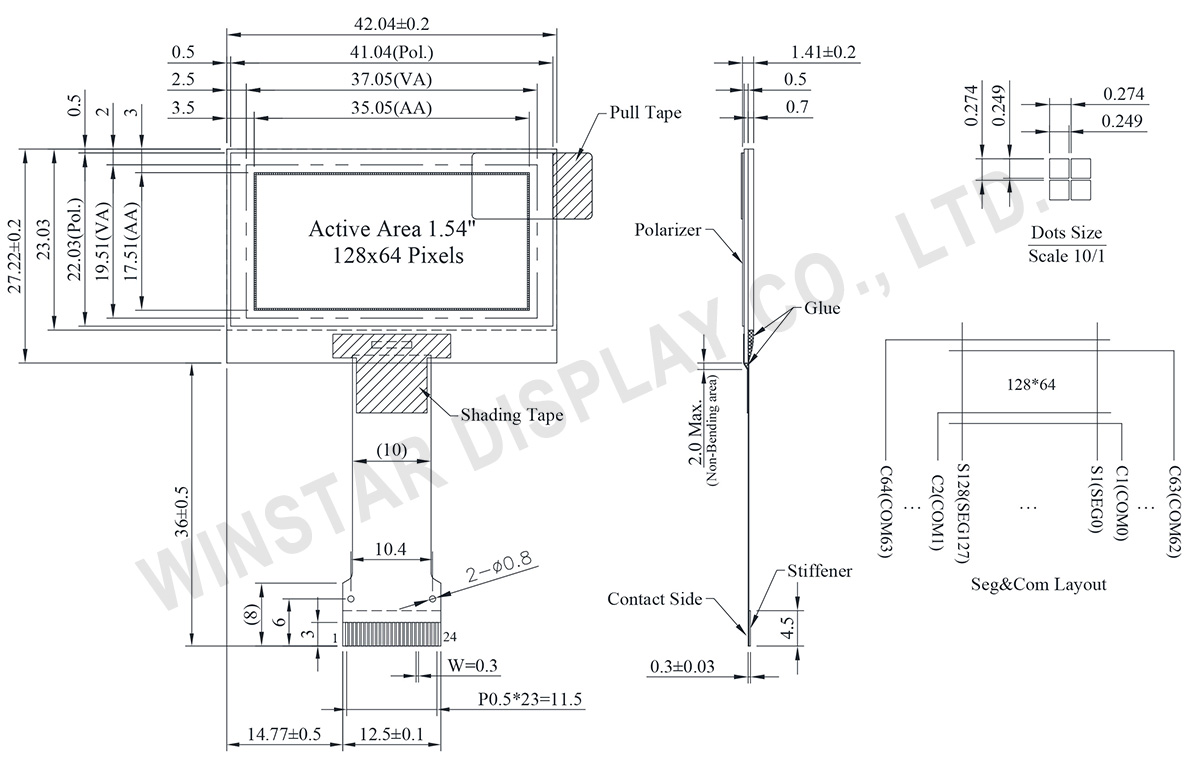 128x64 OLED Display, 128x64 OLED LCD, OLED Module 128x64, OLED Display 128x64 (SH1106) - WEO012864AH