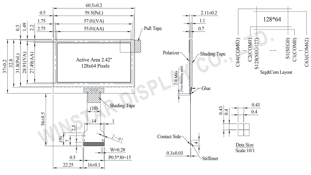 2.42 inch OLED, 128x64 SPI OLED Display - WEO012864AJ