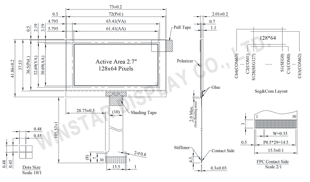 2.7 inch OLED, 128x64 SPI OLED Display - WEO012864AK