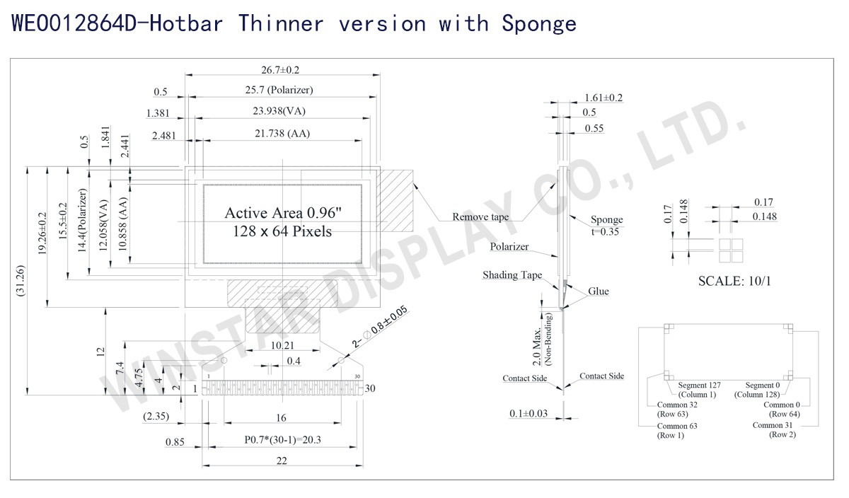 OLED 0.96, 0.96 OLED I2C display,thin OLED display - WEO012864D-Hotbar (Thinner Version with Sponge)