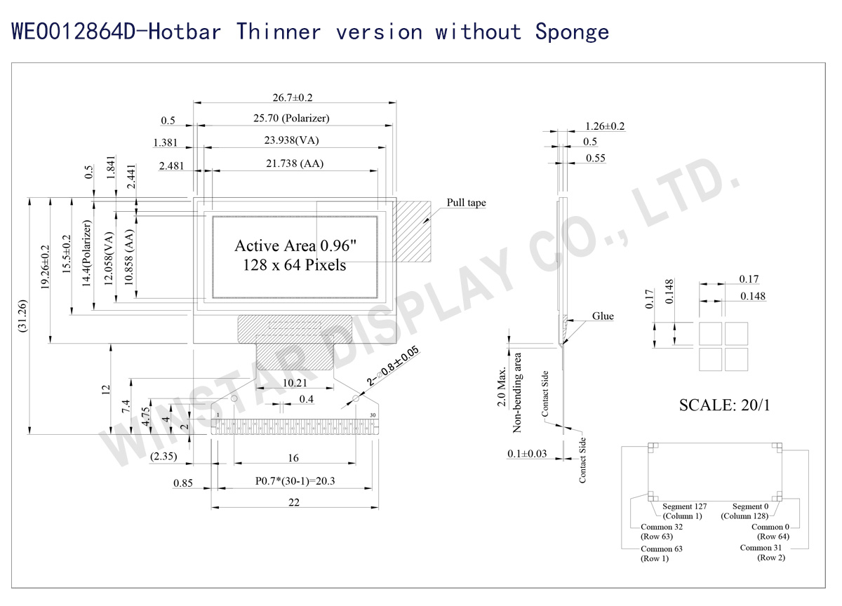 0.96 inch OLED display, 0.96 OLED display - WEO012864D-Hotbar (Thinner version without sponge)