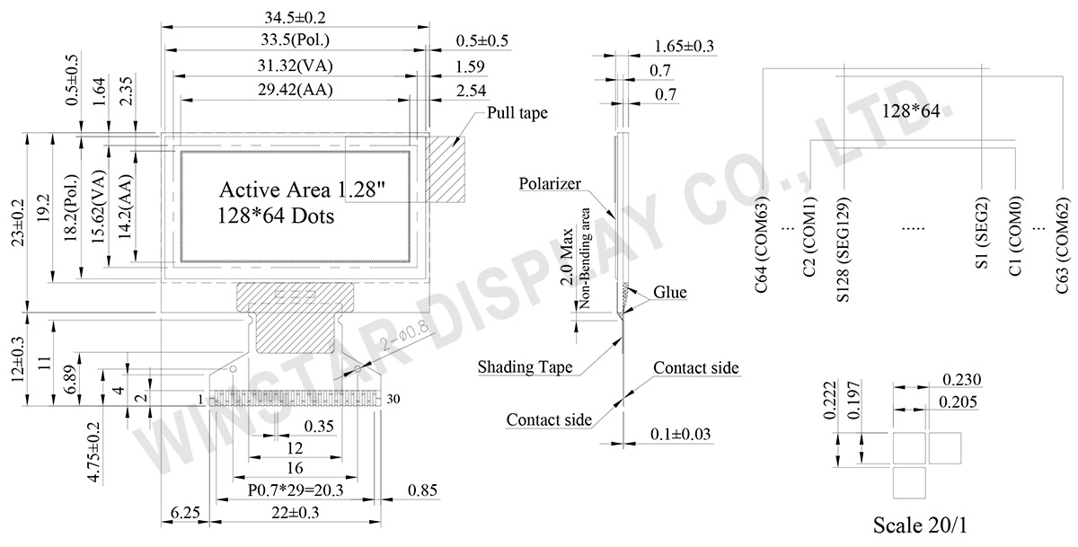 SH1106 OLED Display, 1.28 inch OLED, OLED SH1106 - WEO012864L with Hotbar FPC